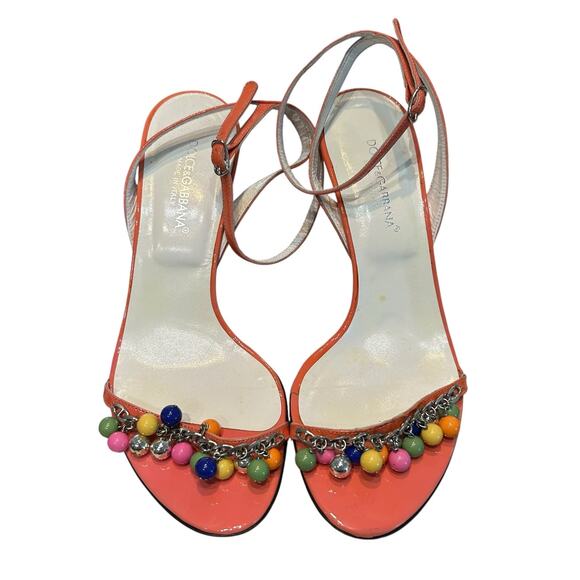Y2K Dolce & Gabbana Pink Patent Leather Beaded Strappy Heels Womens 36 / US 6 - Picture 1 of 8